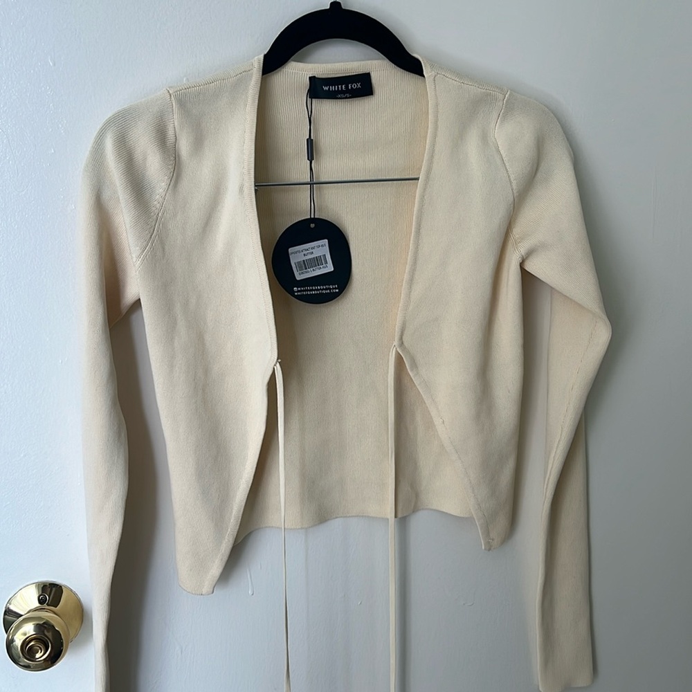 White fox cardigan NWT